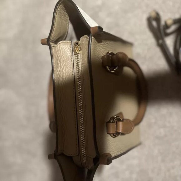 Michael Kors Kris Small Color-Block Pebbled Leather Satchel Cream Tan Beige - Picture 9 of 9